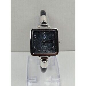 Jade Of Yesteryear Womens Silver Square Watch Black Jade Dial Quartz New Battery